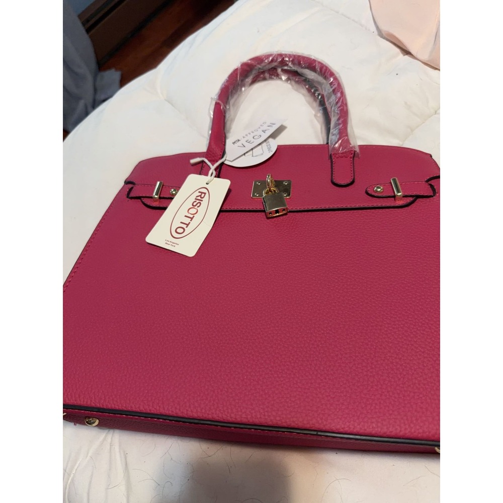 Risotto Los Angeles Pink Vegan Leather Satchel Gold Hardware Bag Set NWT